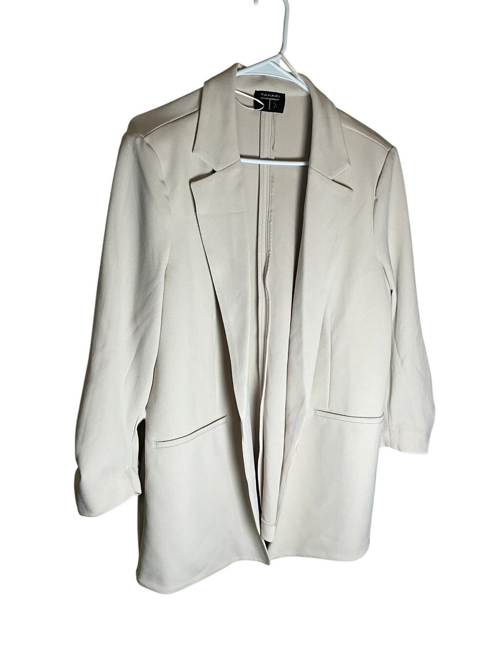 Tahari Blazer Jacket Womens XL Beige Notch Lapel Long Sleeve Open Front